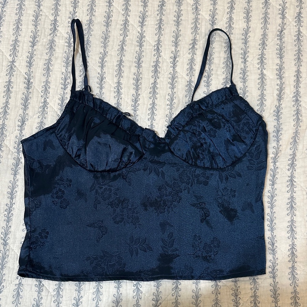 Silk Navy Blue Floral Camisole